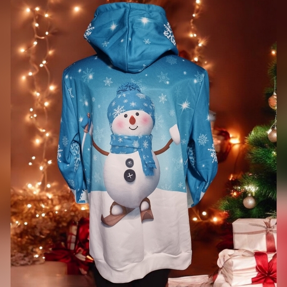 Super Cute Christmas Winter Snowman Double Sided Print Hoodie Pullover - Picture 4 of 10